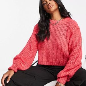 Threadbare Bea crew neck cropped sweater in bright pink